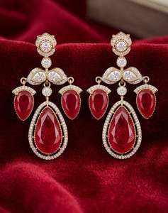 Pendientes colgantes clásicos chapados en oro con forma de gota de agua de circonita roja para mujer, joyería de boda - Product Image 3