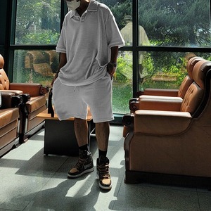 Polyester Men Summer Plus Size Breathable Short <b>Sets</b> Wholesale <b>Knitted</b> Custom Short <b>Set</b> - Product Image 3