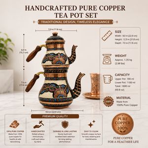 Juego de Tetera de Cobre Hecho a Mano, Pintado con Esmalte, Estilo Medio Oriente, con Asa de Madera, Tetera Duradera, Juegos de Café y Té - Product Image 6