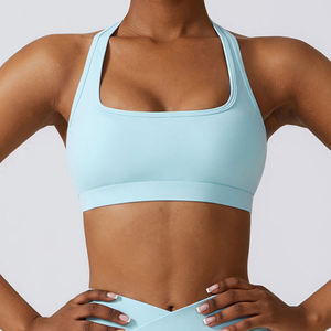 Soutien-gorge de sport à col licou pour femme, couleur unie, bande large extensible, pour yoga, fitness, entraînement, haut court, vêtements de sport - Product Image 6