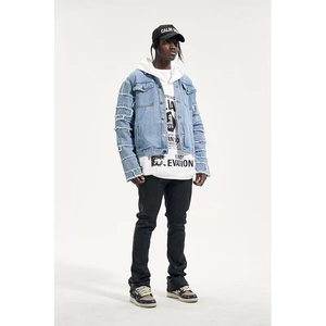 Denim Jeans <b>Jacket</b> New <b>Fringe</b> Stitching Men's Washed Denim <b>Jacket</b> Fashion Casual <b>Jacket</b> - Product Image 5
