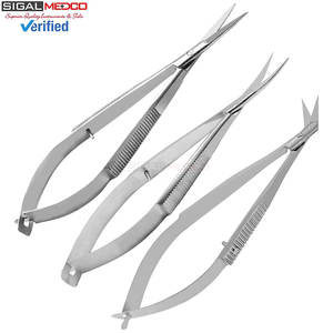 Juego de 3 Tijeras Manuales Micro Iris Castroviejo de 4.5 Pulgadas, Hojas Rectas, Curvas y Anguladas, Extra Afiladas, con Mecanismo de Resorte, Quirúrgicas, Certificadas por la CE - Product Image 1