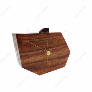 Handcrafted Sunburst Wooden Clutch <b>Bag</b> <b>for</b> <b>Women</b> Designer Evening Party Wedding Statement Hard Case Wooden Purse - Product Image 2