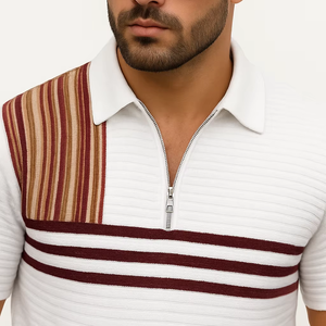 Ensemble polo et short côtelé 2 pièces personnalisé pour homme – Tenue coordonnée décontractée d'été avec col zippé – Style streetwear - Product Image 3