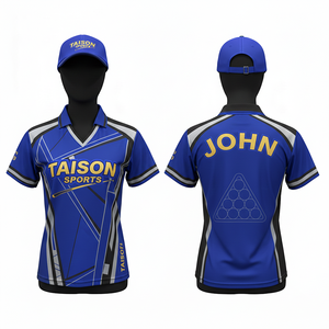 เสื้อสนุกเกอร์หญิง ผ้าโพลีเอสเตอร์ 180 GSM ระบายความชื้น สีน้ำเงิน แผ่นไหล่สีดำเทา โลโก้แบบซับลิเมชั่น - Product Image 1