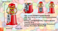 Máquina expendedora de chicles Kwang Hsieh de 9 pulgadas con globo de metal y vidrio, operada con monedas, en inglés, para uso doméstico/al por mayor, OEM