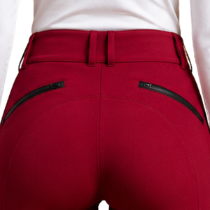 Leggings d'équitation bordeaux pour femmes, taille haute, avec grip en silicone extensible et poches zippées - Product Image 5