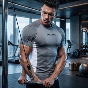 <b>Men</b> <b>Compression</b> T <b>Shirt</b> Gray Short Sleeve Athletic Gym Training Sportswear Custom Logo Fitness Running Workout <b>Shirt</b> - Product Image 4