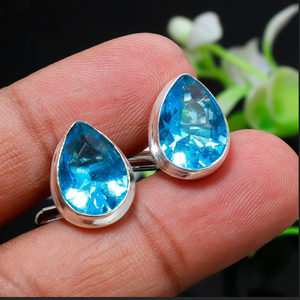 Gemelos de topacio azul hechos a mano para hombre, regalo para el amor, para papá, gemelos para camisa - Product Image 1