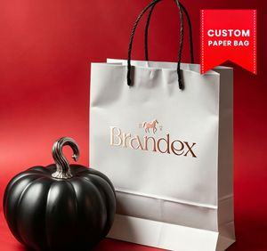 Sac shopping de luxe personnalisé OEM avec estampage or rose et logo imprimé sur toute la surface, sac en papier personnalisable de luxe - Product Image 1
