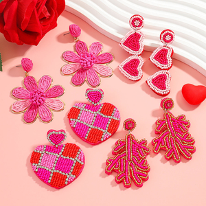 Joyería de Moda Estilo Bohemia para el Día de San Valentín, Hecha a Mano con Rafia y Cuentas, con Diseño de Girasol y Corazón Floral Colorido, para Verano y Playa - Product Image 4