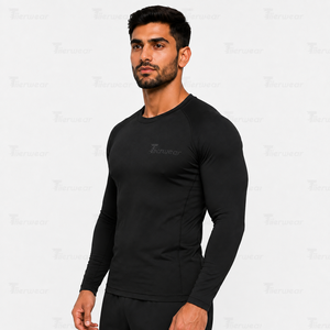 Maillots de compression à manches longues de qualité supérieure pour le cyclisme et le fitness, jersey extensible haute performance, col rond, manches longues, entraînement - Product Image 2