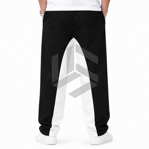 Customizable <b>Men's</b> Black Regular Fit Fleece Sweatpants with <b>White</b> Logo Elastic Waist Casual Winter Wear Straight Pattern - Product Image 3