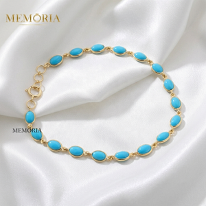 Natural Round Cut Turquoise Gemstone 18k <b>Solid</b> Yellow <b>Gold</b> Handmade Trendy Tennis Bracelets for Women Gift Wholesale Price - Product Image 6