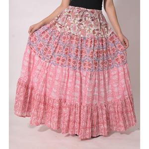 Jupe longue maxi respirante en coton indien patchwork, imprimé au bloc, style bohème, faite à la main, pour festivals ethniques - Product Image 1