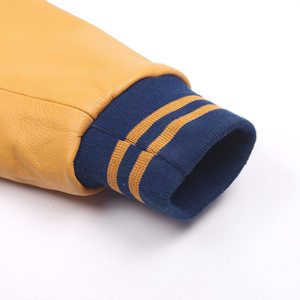 Trendy Varsity <b>Jacket</b> PU Leather Sleeves Bold Contrast Color <b>Slim</b> <b>Fit</b> Tailored Cut Custom Sizes Ideal For Weekend Activities - Product Image 3
