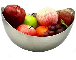 Grand saladier en acier inoxydable martelé, bol à fruits en métal pour table à manger, centre de table décoratif moderne pour cuisine - Product Image 1