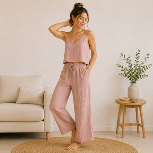 Ensemble de pyjama d'été en gaze de coton pour femme, tissu musulman respirant, vêtements de nuit pour femme - Product Image 1