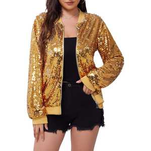 Blazer à paillettes glamour pour femme, veste de soirée dorée avec design ouvert sur le devant et veste à paillettes confortable, authentique - Product Image 6