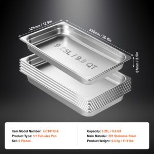 Set di 6 Vaschette per Cottura a Vapore in Acciaio Inox, Spessore 0,8 mm, Profondità 2,5 Pollici, per Uso Commerciale in Ristoranti - Product Image 4