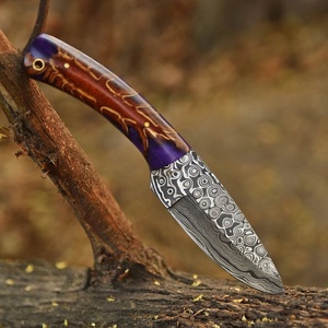 Cuchillo de Supervivencia y Caza de Acero de Damasco Hecho a Mano con Mango de Madera de Resina, Hoja de Punta Caída y Borde Recto, Grado Industrial ODM - Product Image 5
