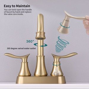Rubinetto da Bagno Oro Spazzolato da 4 Pollici con 2 Maniglie, Miscelatore e Scarico Pop-up, Rubinetteria per Lavabo con Tubi di Alimentazione - Product Image 5