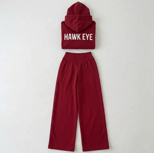 Ensemble de survêtement élégant pour femme, hiver, à capuche, en polaire unie, 2 pièces, manches courtes, 100% coton, confortable et polyvalent - Product Image 3