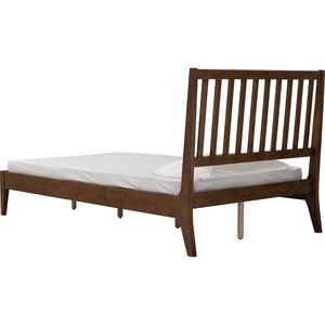 Midcentury Queen Size Wood Bed Frame Minimalist Vertical Slat <b>Headboard</b> Natural Oak Finish Platform Bed Bedroom Furniture - Product Image 5