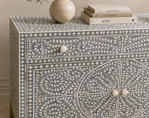 Light Gray Solid Wood Bone Inlay Dining Sideboard <b>Buffet</b> <b>Cabinet</b> 2 Drawers 4 Door Living Room Console Storage Furniture - Product Image 5