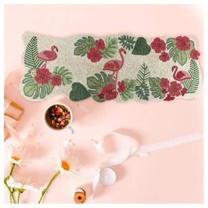 Floral Table <b>Runner</b> Cotton Printed Bohemian Style <b>Washable</b> Home Decor with Flamingo and Tropical Leaves Pattern - Product Image 1