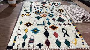 Tapis marocain en laine fait main, couleur unie, style berbère, shaggy, tribal, noué à la main, moderne, antidérapant, lavable, extra épais, moyen - Product Image 3