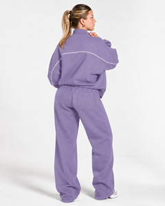 Custom <b>Women's</b> Contrastline Zipper Tracksuit Casual Two Piece Outfit Relaxed Fit <b>Jacket</b> Wide Leg Pants Matching Set Fashion - Product Image 2