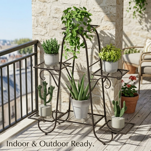 Support à plantes moderne en fer à plusieurs niveaux |   6 porte-pots thermolaqués |   Support de plantes en métal pour l'intérieur et l'extérieur, décoration de jardin et de maison, vente en gros - Product Image 3