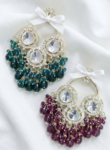 Boucles d'oreilles Kundan Chandbali, perles, bijoux de mariée traditionnels pour mariage et fêtes, plaqué or, boucles d'oreilles ethniques pour femmes - Product Image 4