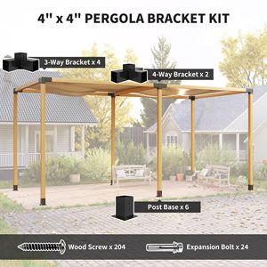 Kit Pergola in Metallo da 12 Pezzi per Gazebo da Giardino con Staffe Angolari a 3 e 4 Vie per Legname da 4x4 Pollici (Misura Reale 3,6x3,6 Pollici) - Product Image 4
