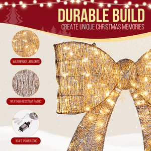 Pre-Lit Outdoor Giant Bowknot Christmas Decoration 124 Warm White LED Lights Lighted Metal Frame for Front Door/Gate Decoration - Product Image 4