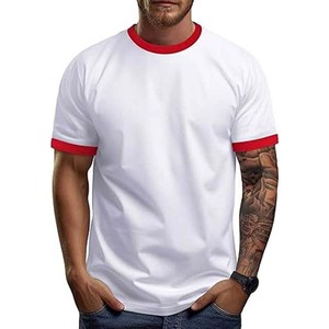 Camiseta de Hombre Color Granate con Cuello Redondo y Ribete en Contraste, Corte Regular, Estilo Casual, Tejido de Punto, Color Sólido - Product Image 3