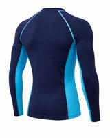 Rashguard intégral pour homme, bleu marine avec empiècements turquoise, respirant, écologique, anti-UV, séchage rapide, anti-transpiration, 100 % polyester 180g
