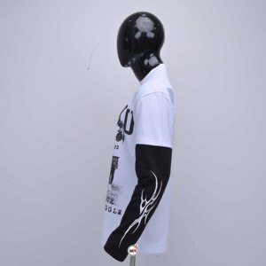 T-shirt blanc à manches longues pour homme YAHROKI de haute qualité, manches contrastées noires, col rond uni, coupe classique, 100% coton 240g - Product Image 5