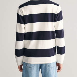 Camiseta Polo de Rugby a Rayas Azul Marino y Blancas para Hombre, Manga Larga, Corte Regular Informal, Mezcla de Algodón, Prendas de Moda Masculinas, Elegantes y Suaves - Product Image 5