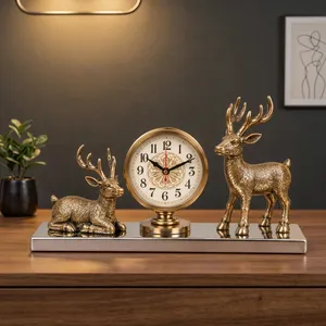 Decorative Deer and Stag Table <b>Clock</b> with Antique Metal Finish Elegant Wildlife Figurine <b>Mantel</b> <b>Clock</b> for Luxury Home Office - Product Image 6