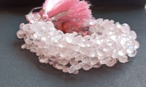 Natural Rose Quartz Faceted Heart Shape Briolette 6-7MM Rose Quartz Gemstone Beads 8 Inch Strand For Jewelry Making Wholesale - Product Image 5
