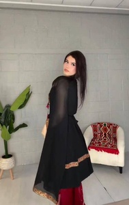 <b>Black</b> Embroidered A-Line Kurta With <b>Red</b> Dupatta Long Sleeve Bohemian Style Knee-Length <b>Dress</b> <b>Wedding</b> <b>Dresses</b> - Product Image 5