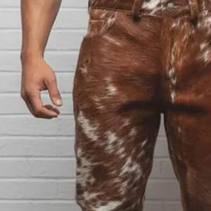 Pantalon de motard vintage élégant en cuir de vachette véritable et toile pour homme – Léger et tendance – En vente - Product Image 6