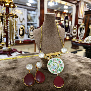 <b>Indian</b> Manufacturer's Hand Painted Mother Pearl Long Pendant Necklace Ethnic Kundan Fashion Multi-Color Custom Stainless Steel - Product Image 1