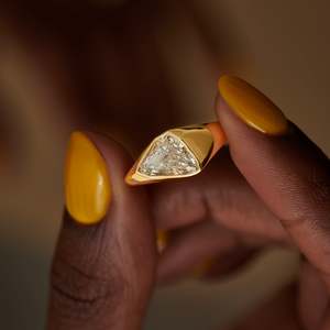 Triangle Cut Diamond <b>Cocktail</b> <b>Ring</b> 14K Solid <b>Gold</b> Bezel Setting Geometric Minimalist Unisex Everyday Wear - Product Image 2