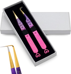 Pinzas de precisión para extensión de pestañas y cejas, punta recta de fibra de 90 grados, plástico, acero inoxidable, diseño de corazón, tipo de punta puntiaguda - Product Image 3