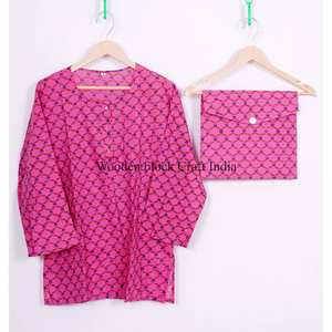 Conjunto de Pijama de 2 Piezas con Cuello Redondo, 100% Algodón, Cintura Elástica, Botones, Manga Larga, Estampado Floral a Mano, Transpirable - Product Image 2