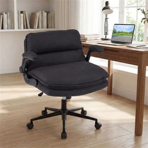 Chaise de bureau Criss Cross avec hauteur réglable, en similicuir gris, accoudoirs rabattables, fonction bascule - Product Image 3