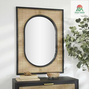 Brown Wall <b>Mirror</b> with Black Accent Frames.<b>Mirrors</b>, rattan, <b>pine</b> wood, and MDF wood create a natural, free-spirited look - Product Image 3